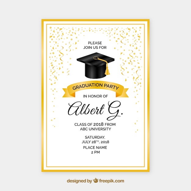 Invitación de fiesta de graduación creativa dorada