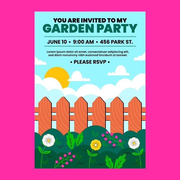 Invitación a fiesta en el jardín dibujada a mano