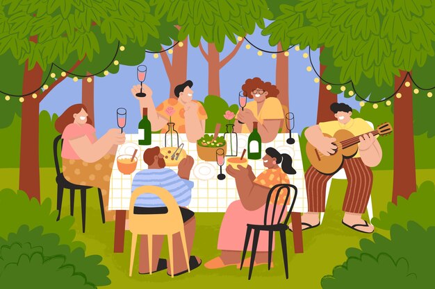 Invitación a fiesta en el jardín dibujada a mano