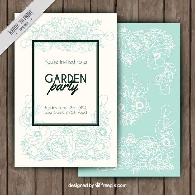 Vector gratuito invitación de fiesta de jardín con flores dibujadas a mano