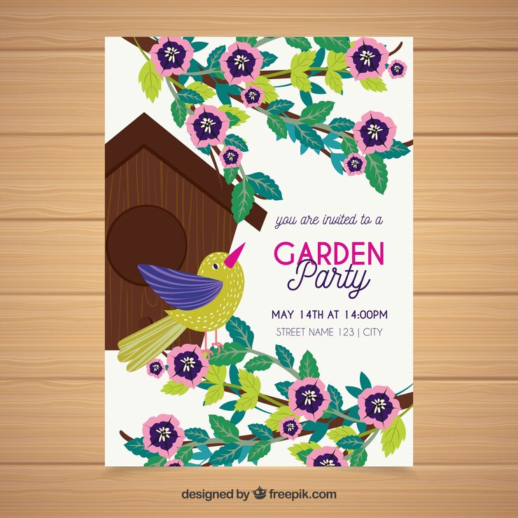 Vector gratuito invitación fiesta de jardín de primavera en estilo hecho a mano