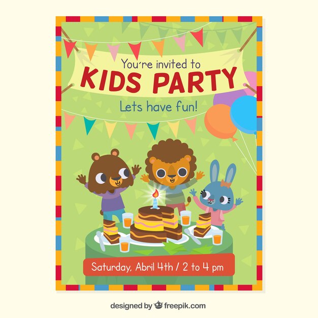 Invitación de fiesta de niños con animales 