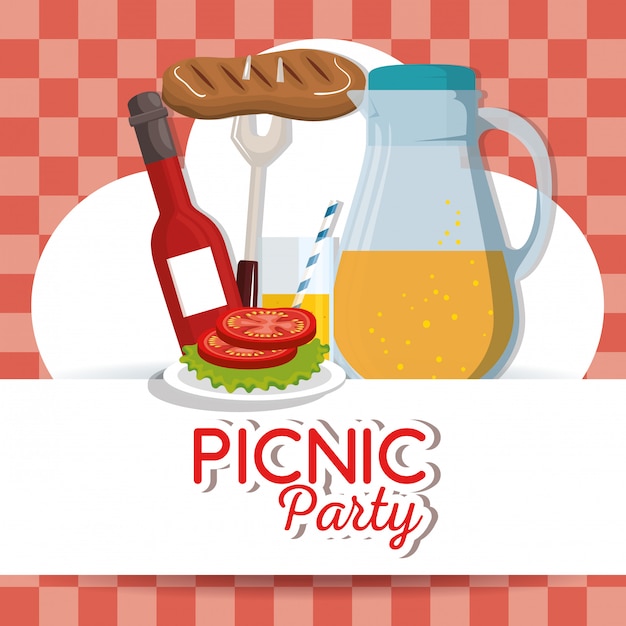 Invitación de fiesta de picnic set iconos