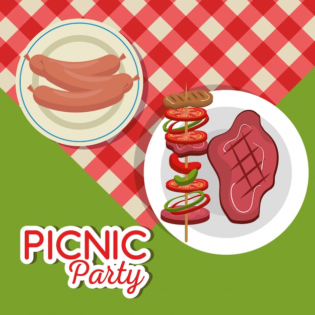 invitación de fiesta de picnic set iconos