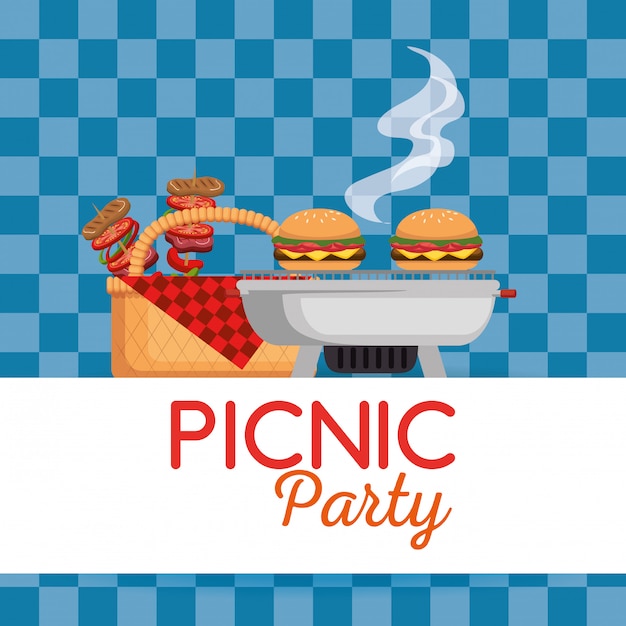 Vector gratuito invitación de fiesta de picnic set iconos