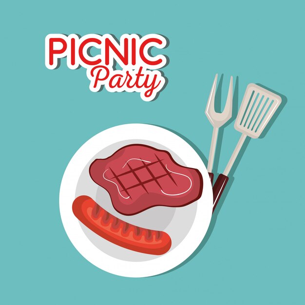 invitación de fiesta de picnic set iconos