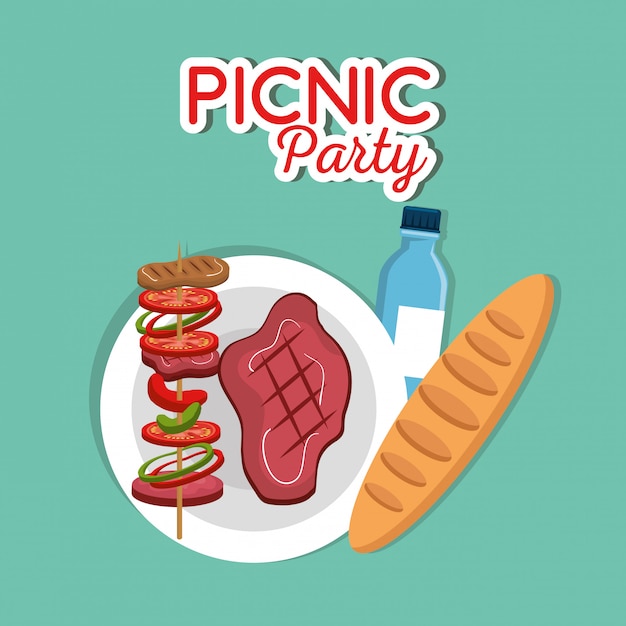 Invitación de fiesta de picnic set iconos