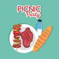 Vector gratuito invitación de fiesta de picnic set iconos