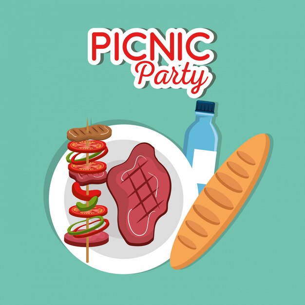 invitación de fiesta de picnic set iconos