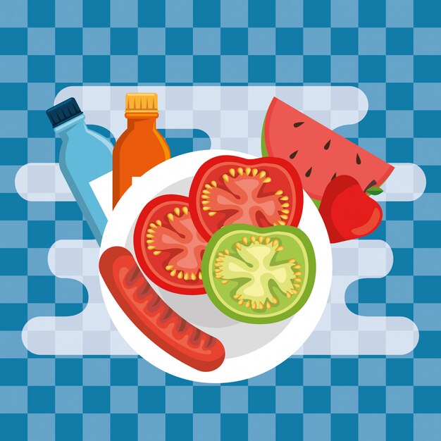 invitación de fiesta de picnic set iconos