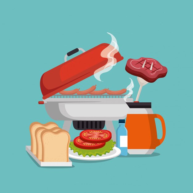 invitación de fiesta de picnic set iconos