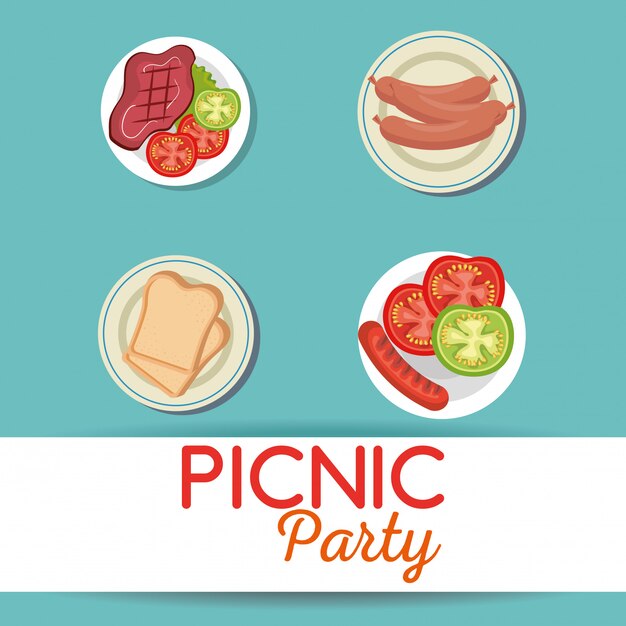 invitación de fiesta de picnic set iconos
