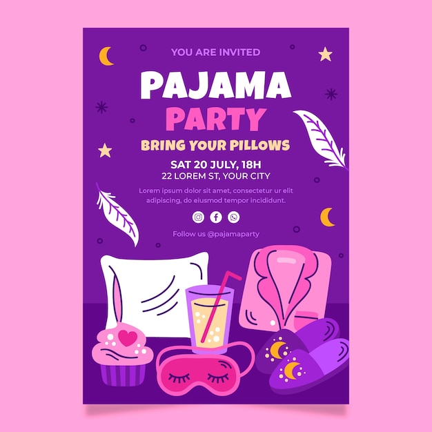 Invitación fiesta pijama dibujada a mano