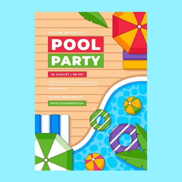 Invitación a fiesta en la piscina dibujada a mano