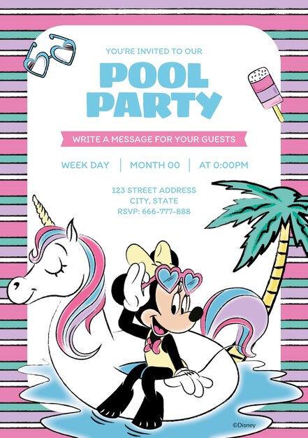 Invitación a una fiesta en la piscina de Minnie Mouse
