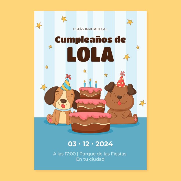 Invitación de fiesta en la piscina para perros dibujada a mano