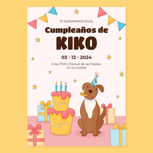 Invitación de fiesta en la piscina para perros dibujada a mano
