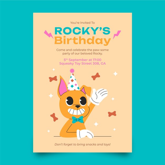 Invitación de fiesta en la piscina para perros dibujada a mano