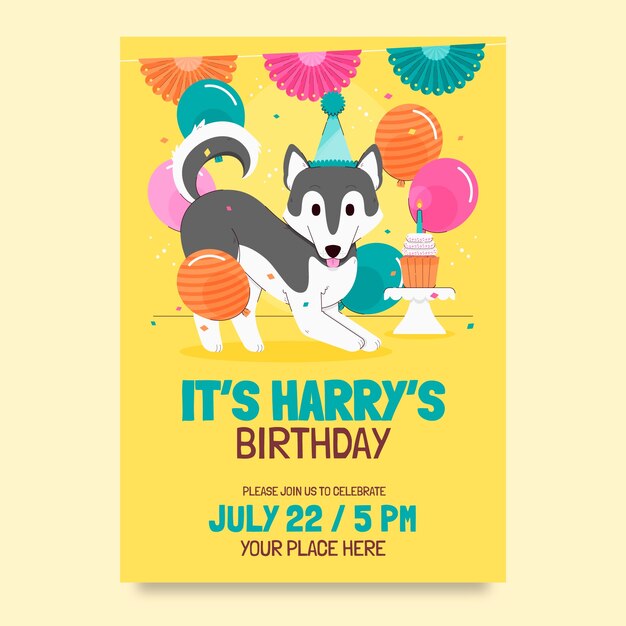 Invitación de fiesta en la piscina para perros dibujada a mano