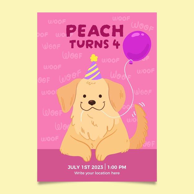 Invitación de fiesta en la piscina para perros dibujada a mano