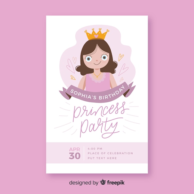 Invitación fiesta de princesas dibujada a mano