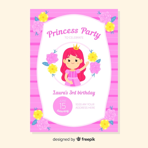 Invitación fiesta de princesas dibujada a mano