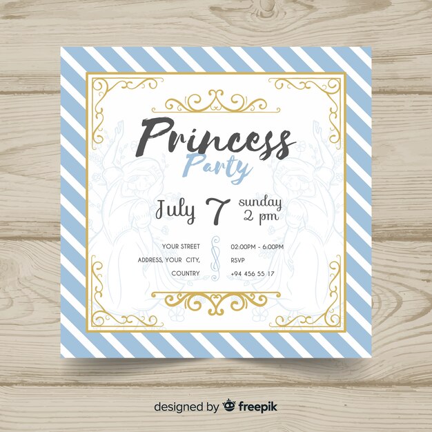 Invitación fiesta de princesas dibujada a mano