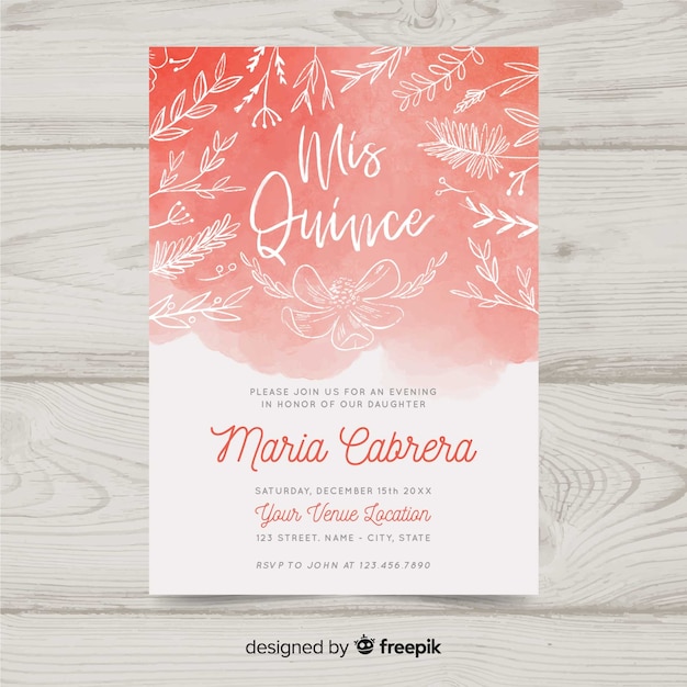 Invitación para fiesta de quinceañera en acuarela