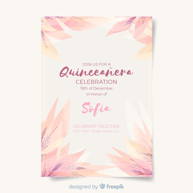 Invitación a fiesta de quinceañera con hojas