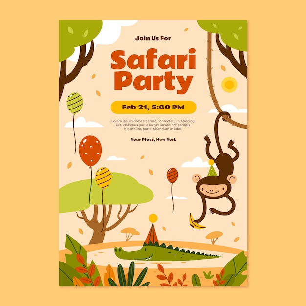 Invitación fiesta safari dibujada a mano