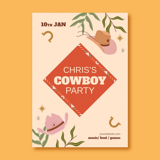 Invitación fiesta vaquera dibujada a mano