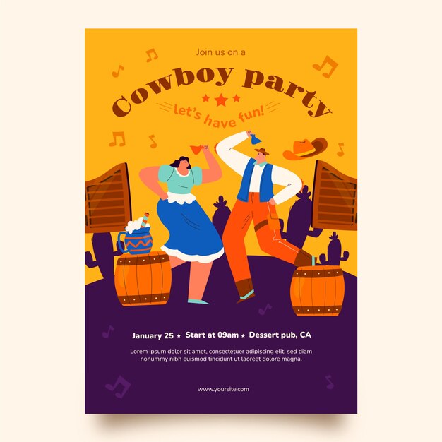 Invitación fiesta vaquera dibujada a mano