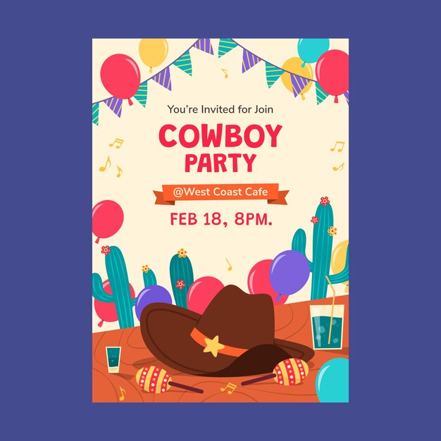 Invitación fiesta vaquera dibujada a mano