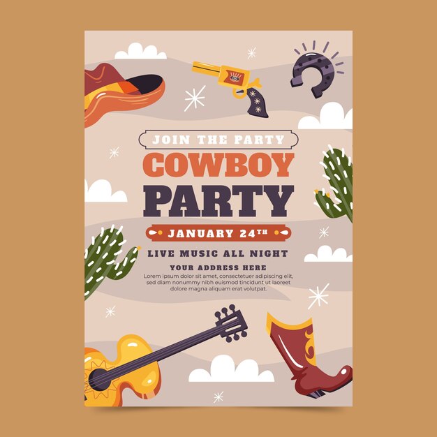 Invitación fiesta vaquera dibujada a mano