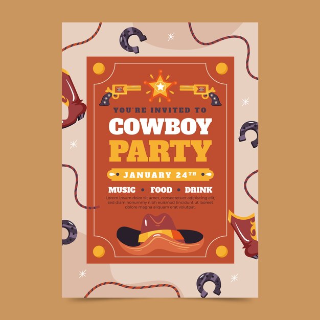 Invitación fiesta vaquera dibujada a mano