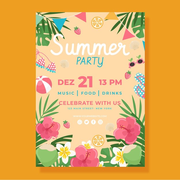 Invitación de fiesta de verano dibujada a mano