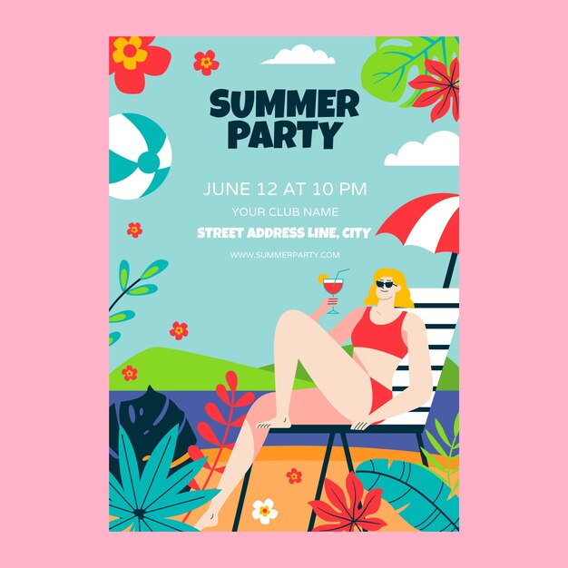 Invitación fiesta de verano dibujada a mano