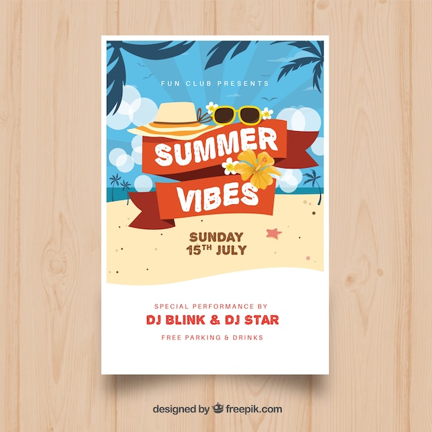 Vector gratuito invitación de fiesta de verano con elementos de playa
