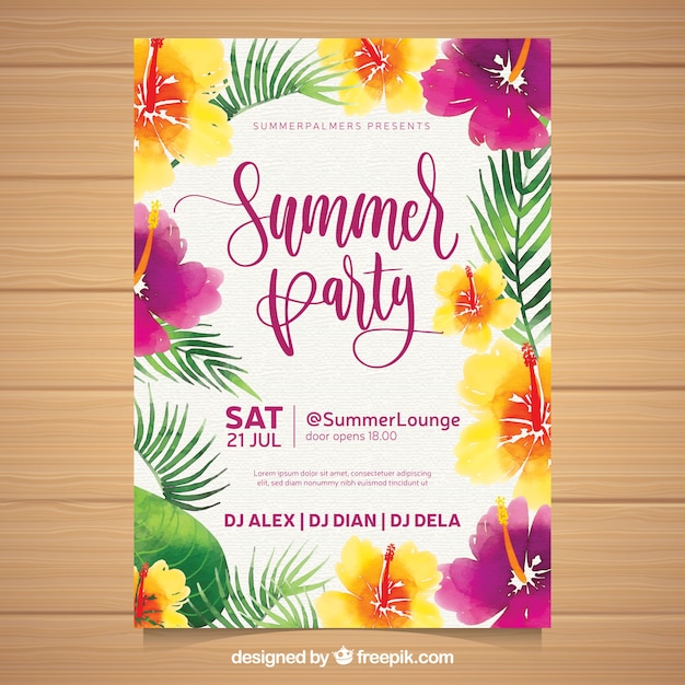 Vector gratuito invitación de fiesta de verano con flores coloridas