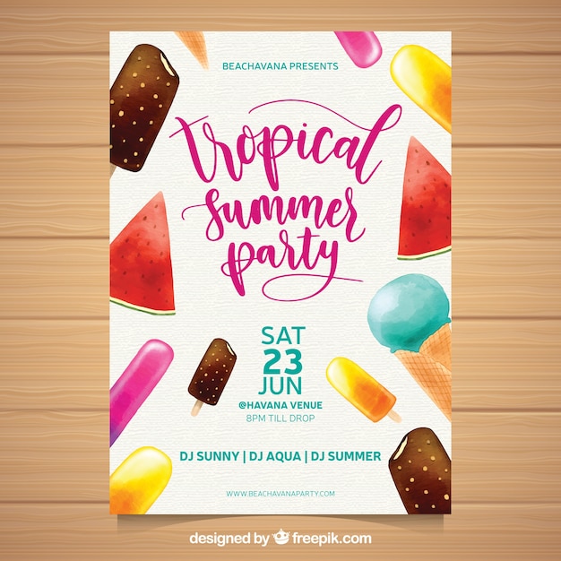 Vector gratuito invitación de fiesta de verano con helados deliciosos