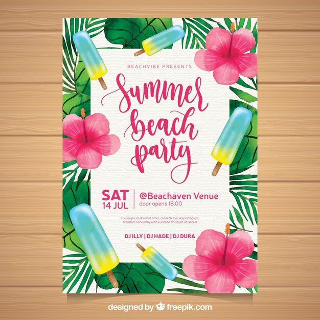 Invitación de fiesta de verano con helados y flores