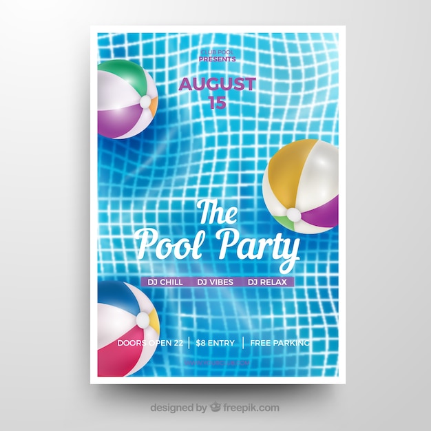 Invitación de fiesta de verano con piscina en estilo realista