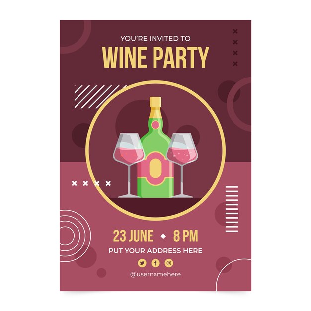 Vector gratuito invitación de fiesta de vino de diseño plano