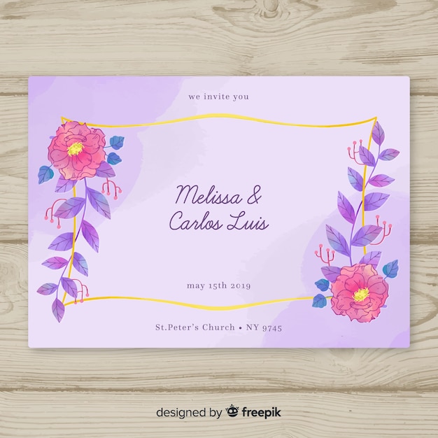 Invitación floral en acuarela de boda