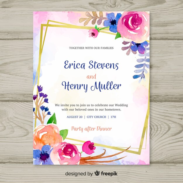 Invitación floral en acuarela de bodas