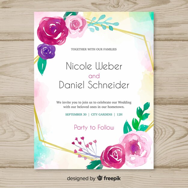 Invitación floral en acuarela de bodas