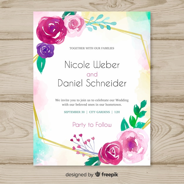 Invitación floral en acuarela de bodas