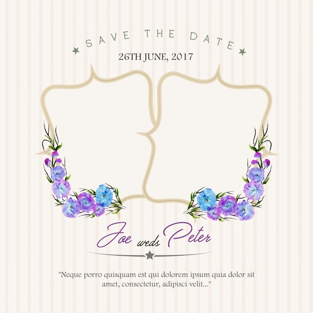 Invitación floral de boda con fondo de rayas