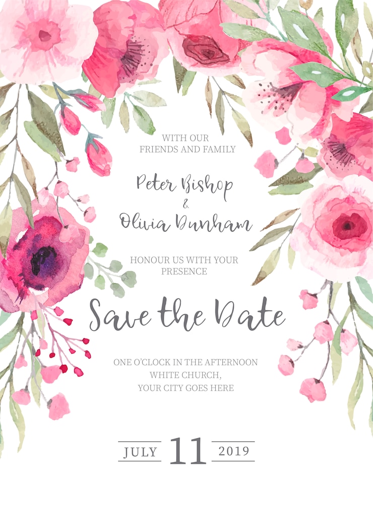 Vector gratuito invitación floral linda de la boda lista para imprimir