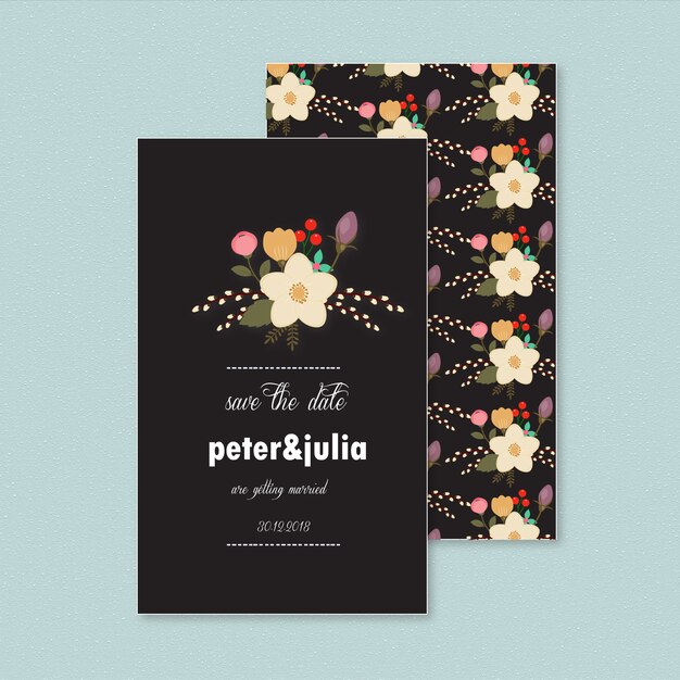 Invitación floral y oscura de boda